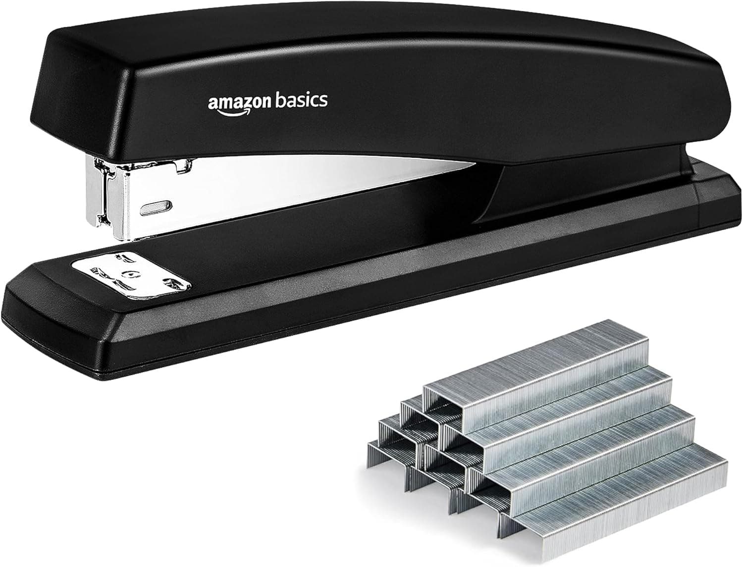 Amazon Basics black office stapler with staples