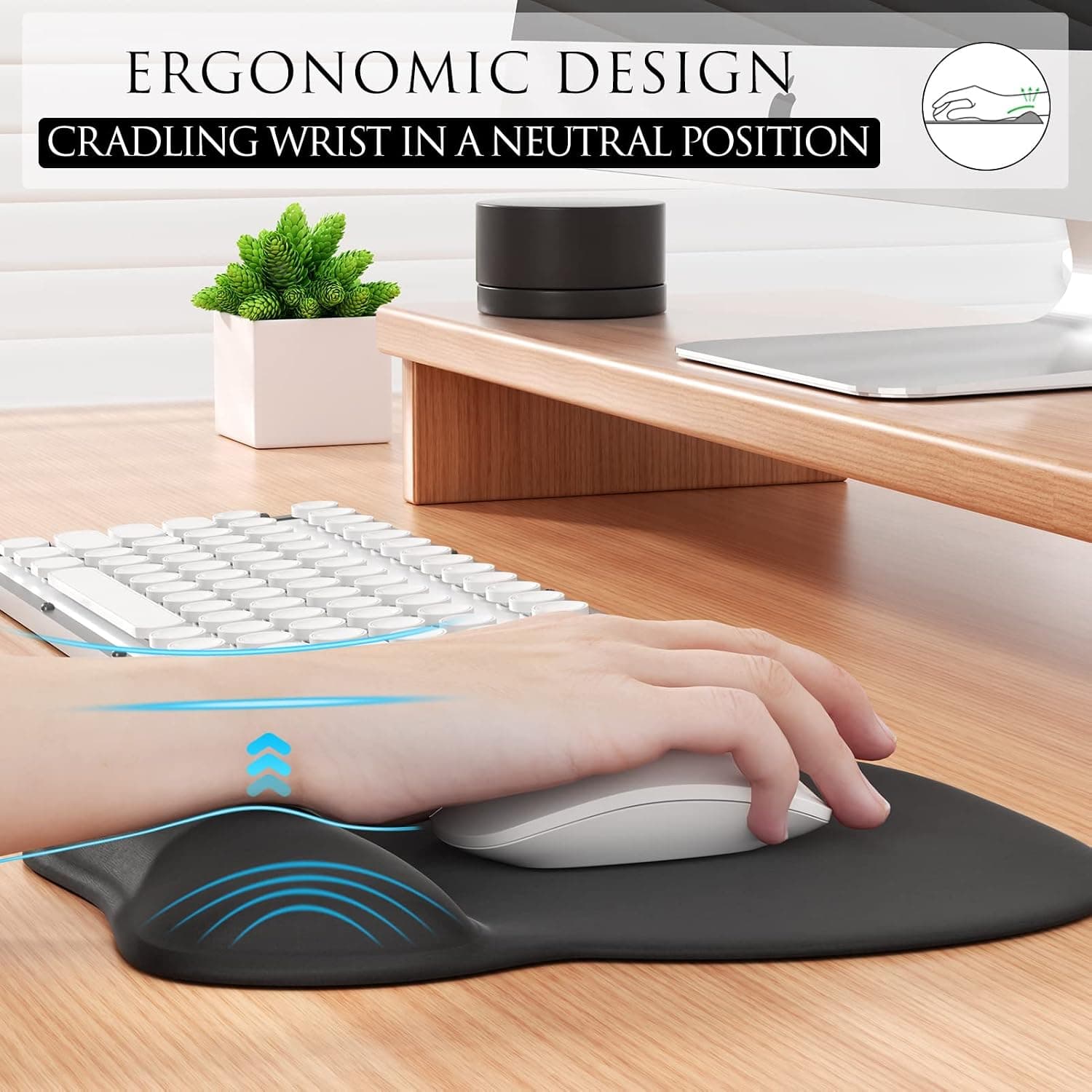 MROCO black ergonomic mouse pad with gel wrist rest