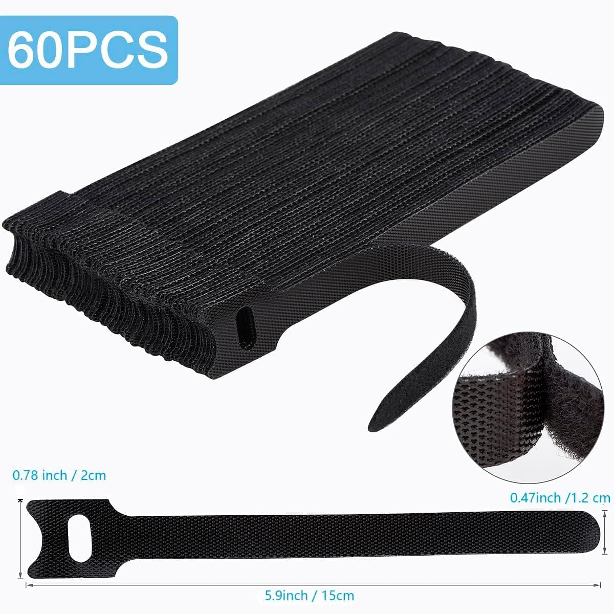 Nettbe black reusable 6-inch hook and loop cable ties 60 pack