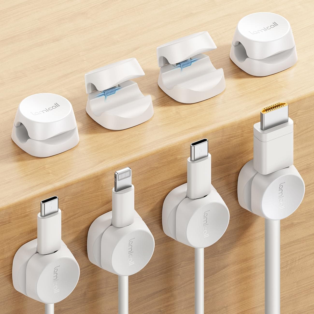 Lamicall white spring-lock cord organizer clips 8 pack