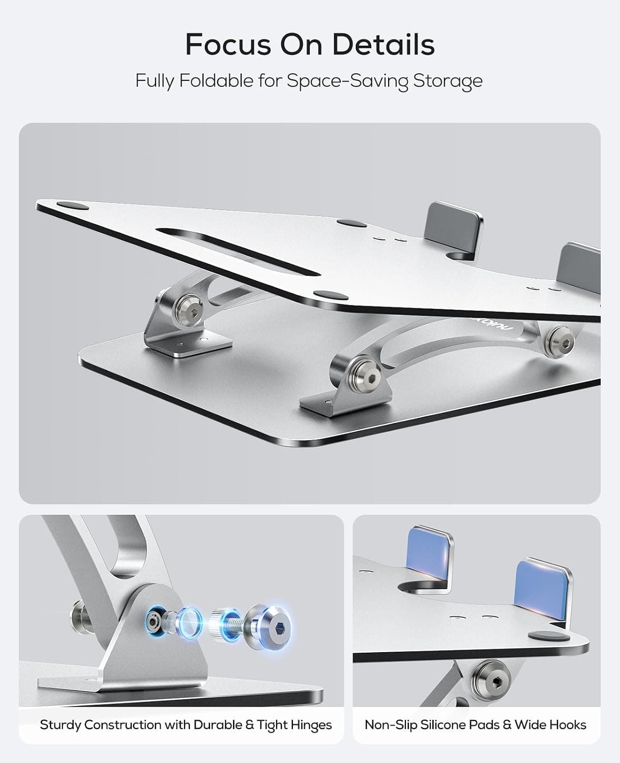 Nulaxy silver adjustable dual-rod laptop stand for desk