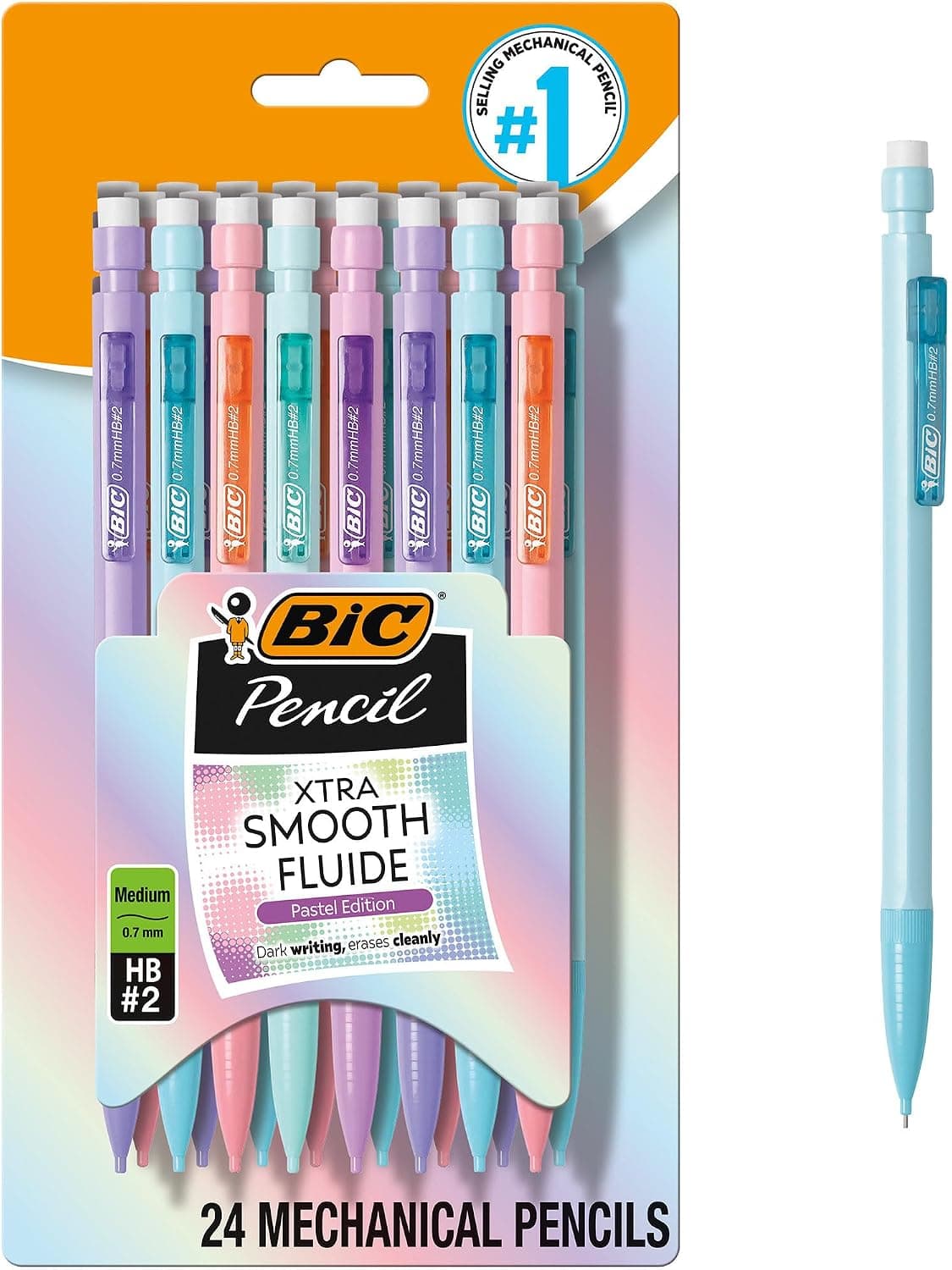 BIC Xtra-Smooth pastel mechanical pencils 0.7mm 24-count pack