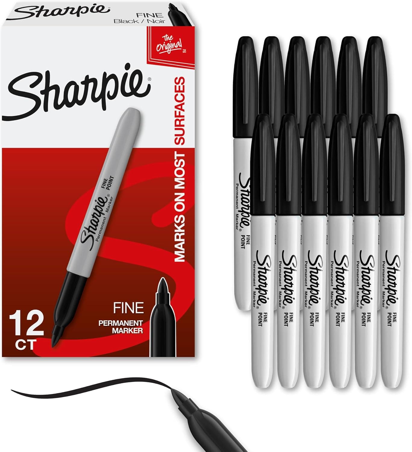 Sharpie fine tip black permanent markers 12 count pack