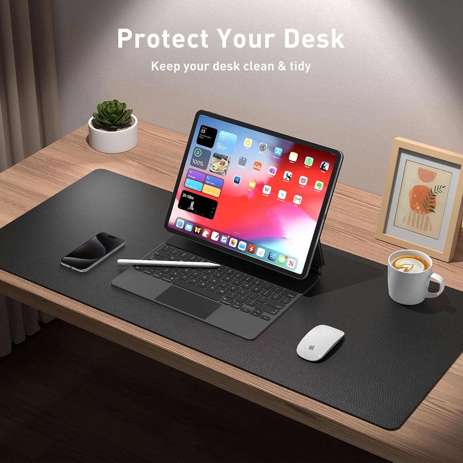 Aothia black PU leather desk pad 23.6 x 13.7 inches